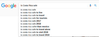 Google search queries regarding safety of Costa Rica